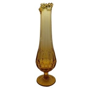 Vintage 12.5"‎ FENTON Honey Amber Thumb Print  Swung Vase